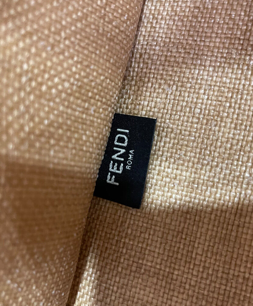 Fendi Medium Embroidered Straw Tote Bag Apricot